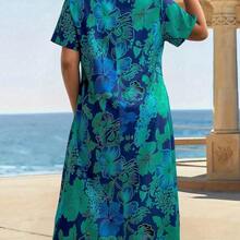 dahkjdgajy  Vestido holgado con bolsillo, de manga corta y estampado floral, talla grande para mujer, para vacaciones - Verde - Ver 3