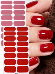 2 pièces Enveloppes pour ongles de couleur unie, autocollants pour ongles classiques à haute brillance auto-adhésifs. Faciles à appliquer, parfaits pour le travail des dames, les vacances, les rendez-vous et les manucures DIY. - Rouge - Voir 3
