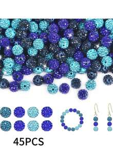 45顆 10mm 彩色閃亮圓形 Shamballa 迪斯可珠，亮片黏土水鑽，水鑽，項鍊、手鍊、耳環，珠寶製作材料，派對裝飾，情人節 - 45pcs - 查看 7