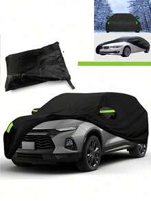 1pc SUV Car Cover, All Black 190T Taffeta Polyester Waterproof Outdoor Car Cover, Rainproof, Sunproof, Frostproof, Snowproof, All-Weather, Four Seasons Universal, With Reflective Strips And Windproof Straps, Dustproof, UV Protection, Heavy Duty Full Car Exterior Cover - Black - View 7