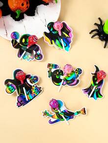 48 piezas Tarjetas de decoración de piruletas con tema de Halloween en negro, cartulina de piruletas con calabaza, fantasma y bruja de Halloween, soporte para caramelos, bolsas de embalaje de piruletas de Halloween, bolsas de regalo de Halloween, decoraciones de Halloween, bolsas de regalo de Halloween, bolsas de caramelos, cartón de piruletas, suministros de embalaje de regalos de Halloween, suministros para fiestas de Halloween, etiquetas de embalaje de recuerdos de fiestas de Halloween, tarjetas de embalaje de regalos, regalos de Halloween, recuerdos de fiestas - Bruja fantasma negra - Ver 9