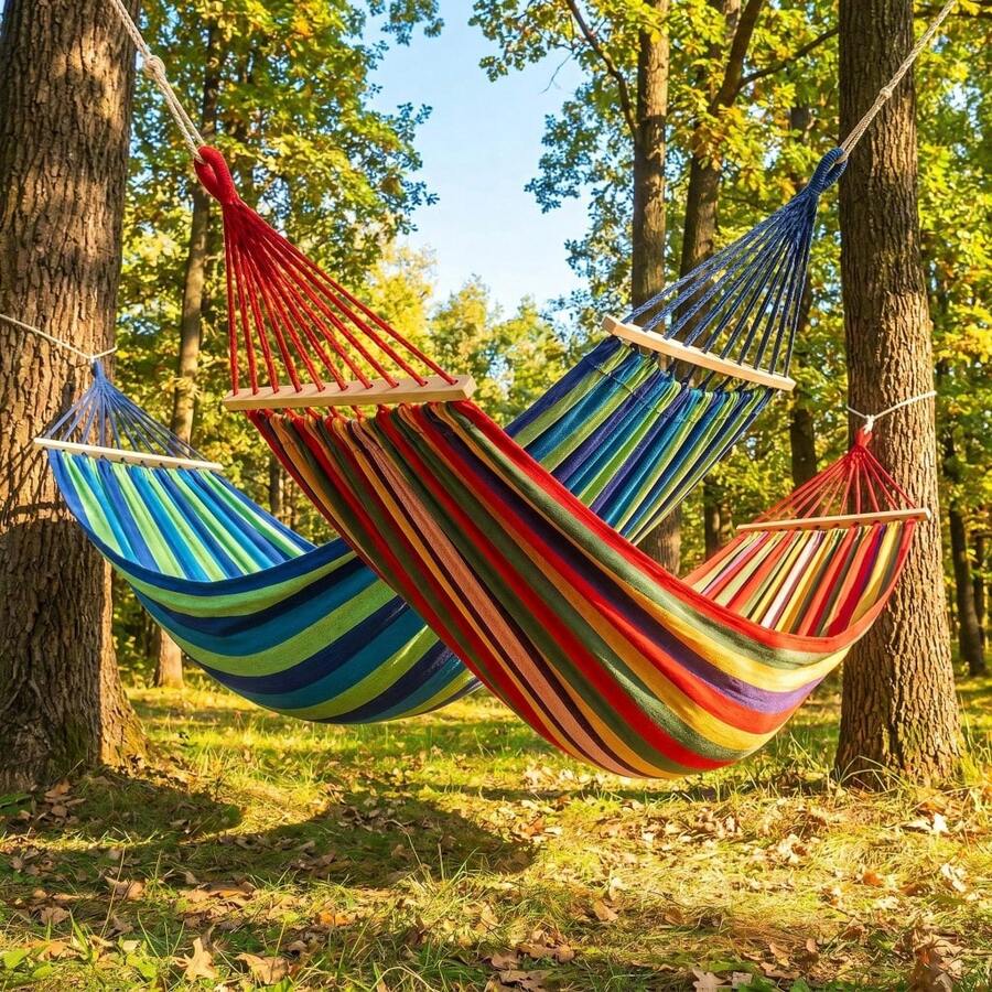 Reinforced Thickened Striped Hammock Swing Cradle, Extra Large Anti-Tip, Perfect For Yard, Outdoor, Indoor And Camping Relaxation, Durable And Sturdy Outdoor Hammock - Multicolor - View 1