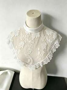 1 pièce Faux col de châle en dentelle pour femme, col de chemise de style élégant et décontracté, peut être associé à des t-shirts, des pulls, des sweats-shirts, peut couvrir la poitrine - Blanc - Voir 9