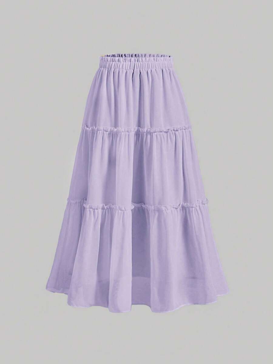 MOD Solid Color Ruffled Skirt With Ruffled Hem - mauve violet - Voir 1