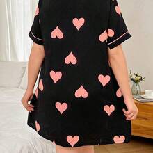 dagjydgfyja  Camisón de mujer talla grande con estampado de corazón en el cuello, detalles cómodos y elegantes, Camisón tipo "Moo Moo" - Negro01 - Ver 3