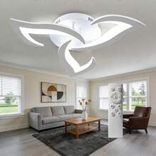 Modern Flush Mount Ceiling Light With Remote Control, 3000K - 6500K LED Dimmable 3 - Petals Low Profile Ceiling Light For Living Room, Kitchen, Dining Room, Bedroom - White - View 2