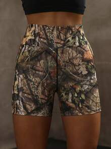 Damen Lässig Bedruckte Strick Shorts Mit Seitentaschen Sport - Verschiedenfarbig - Übersicht 4