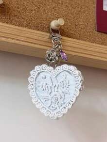 1pc Coquette Ballet Style Lace Bow Heart Pocket Mirror Keychain Cute Ribbon Flower Bag Charm Car Key Ring Girls Gift - Multicolor - View 4
