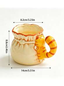 1pc Ins Style Embossed Cat Water Cup, Aesthetic Handmade Ceramic Mug, Suitable For Daily Use - Orange - View 9