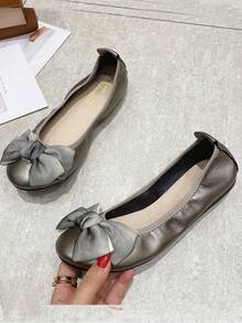 Damen runder Zehenpartie, Ballerinas Einfarbig Gemütlich lässig Wanderschuhe Weicher Boden leicht Minimalistisch Gemütlich Schuhe - Grau - Übersicht 6