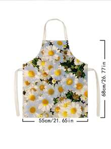 1pc, Pink Rose And Yellow Daisy Pattern Polyester Apron, Suitable For Cooking, Baking, And Gardening - Can Be Used As Attire For The Kitchen And Dining. - Multicolor - View 3