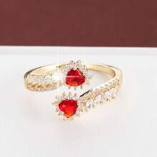 1 pieza Anillo ajustable con diseño geométrico en forma de corazón, incrustado con circonita cúbica, regalo para mujeres - Multicolor - Ver 7