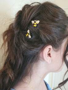 2pcs/6pcs Set Cute Elegant Bee Hair Clip Set: Crystal Glazed Bee Straight Hair Clips And Bangs Clips - Hair Accessories, Suitable For Formal Occasions, Weddings And Daily Wear, Summer, Holidays, Travel, Head Accessories, Claw Clips - A - View 2