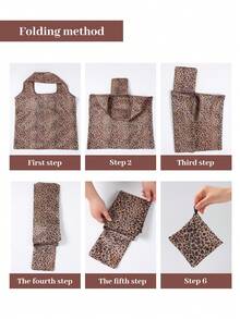 Bolsa de compras reutilizable con estampado de leopardo en tono beige claro, bolsa de gran capacidad plegable - Caqui - Ver 9