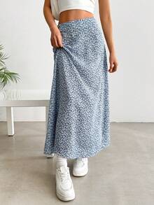 [Free Shipping] Women's High Waisted Long Ditsy Floral Casual Skirt For Resort Wear Skirt For Women Summer Skirt Vacation Skirt - 藍色 - 查看 1