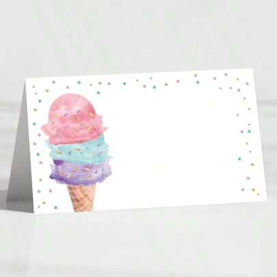 120 Pack Ice Cream Party Place Ca, 3.5" X 2" Foldable Table Tent Name Ca, Food Lab Ice Cream Ere's Te Scoop Baby Sower Birtday Party Ret Tab Placement