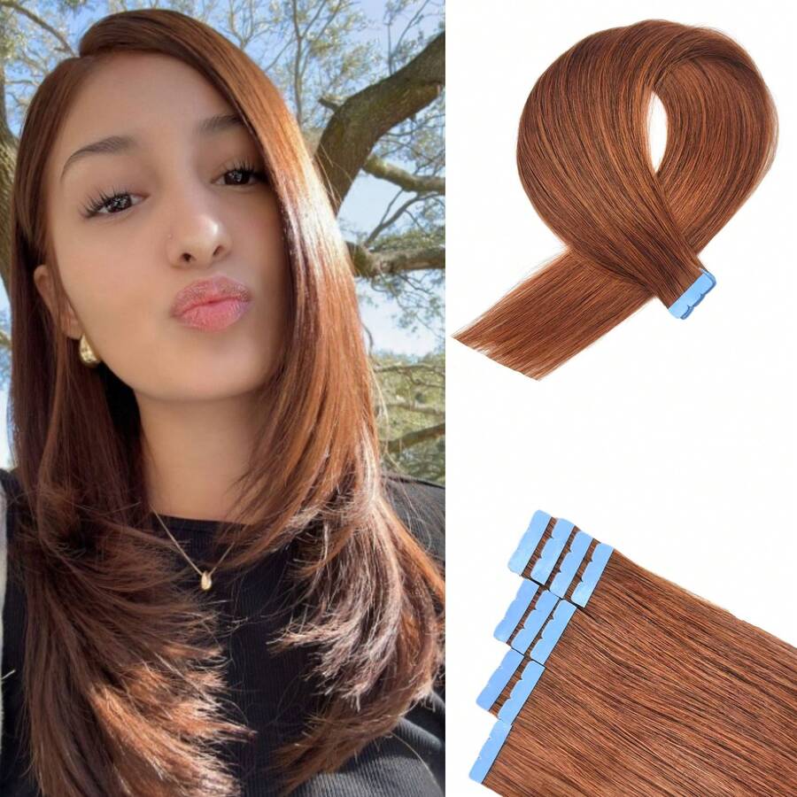 Mini Tape In Hair Extensions Human Hair Ingle Side PU Tape Human Hair Extensions Blonde Light Colour 10pcs/Pack