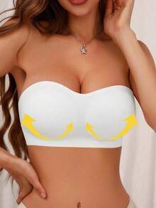 女款無縫無線無肩帶Bralette，交叉側開扣式抹胸上衣附柔軟襯墊，不透膚透氣舒適日常內著內衣 - 白色 - 查看 4