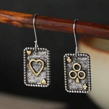Personalized Playing Card Shaped Earrings, Contrasting Color Design, Attractive Versatile Earrings - Silver - View 7