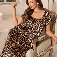 Nana's Women's Clothing Store MuseNap CURVE Camisón elegante con volantes y estampado de leopardo para mujer de talla grande - Multicolor - Ver 4