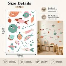 SUPSTICKER 1片裝 DIY 海洋魚類牆貼，可撕貼可移除 PVC 牆貼，適用兒童房、臥室、浴室，5款可選，12.8x18.6英吋 - 彩色 - 查看 15