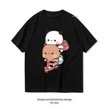 Maglietta Bubu And Dudu sullo scooter per donne e uomini, magliette casual in cotone stampate, streetwear per adulti, camicie tee abbigliamento uomo - nero - Visualizzare 4