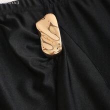 Yunuo Menswear  Falda de sirena con dobladillo elegante estilo italiano, diseño asimétrico fruncido con acento de hebilla de metal, nueva llegada de moda para otoño, mujer - Burdeos - Ver 4
