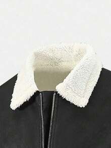 Jaket Kulit PU Olahraga Luar Ruangan Pria Musim Gugur/Dingin, Mantel Aviator Motor Berlapisan Termal Bergaya Sederhana - Hitam - View 4