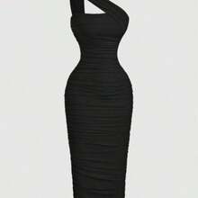 LunaCass8  X Belle Mariano  MOD Vestido sin mangas con pliegues asimétricos de estilo vintage para mujer - Negro01 - Ver 1