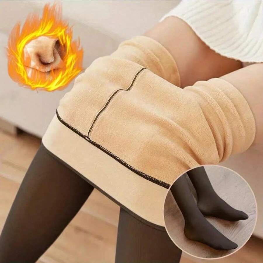 Women's Warm Fleece Lined Plush Lined Thermal Tights For Winter - Preta Translúcida - 查看 1