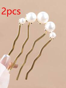 2pcs Elegant Faux Pearl Hair Bun Combs - Special 4-Pronged Combs, Suitable For Curly And Long Hair Styling, Can Be Used As Side Combs, Ideal For School, Wedding, Hair Accessories And Other Occasions, Hair Comb - Multicolor - View 8