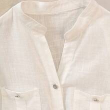 Camisa de manga larga de un solo pecho de unicolor y bolsillo minimalista para mujer, uso de oficina en color blanco - Blanco - Ver 9