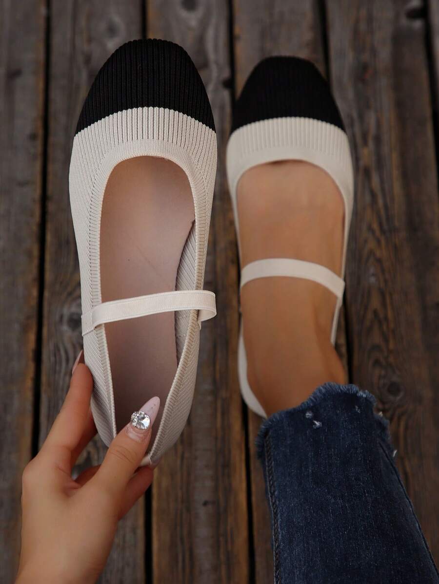 Women's Colorblock Flat Mary Jane Shoes - Beige - View 1
