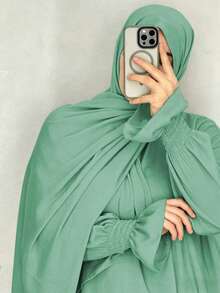 1pc All-In-One Hijab Abaya With Floral Sleeves, Loose Soft Nida Fabric For Women Daily Outdoor & Prayer Wear, Fit For Spring Summer Autumn - Multicolor - View 19