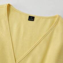 dagjydgfyja  Vestido elegante de media longitud con cuello en V con volantes y ajustado para vacaciones para mujer de talla estándar - Amarillo - Ver 4
