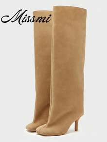 Bottes d'équitation à talon fin de design de niche, nouvelles bottes hautes droites mat pour femmes - Nude - Voir 1
