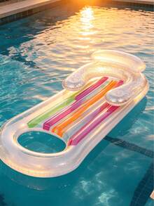 Cama flotante inflable para piscina con reposacabezas, cama de agua inflable con respaldo, estera de playa (bomba de aire no incluida), suministros estéticos para jardín al aire libre, con portavasos y soporte para el cuello, cama flotante inflable de PVC reforzado y balsa para piscina - A - Ver 2