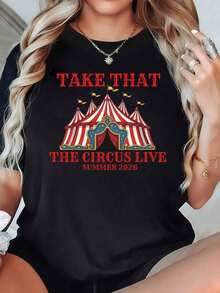 Take That Circus Live Summer 2026 100% Cotton T-Shirt, Crew Neck, Short Sleeve, Urban Style, Breathable Fashion, Soft, Unisex, Graphic T-Shirt For Men And Women, Casual T-Shirt - 黑色 - 查看 1