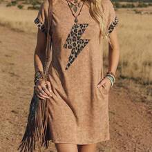 ghadjgyjad  Vestido corto casual de mujer con estampado de lunares, verano - Marrón - Ver 9