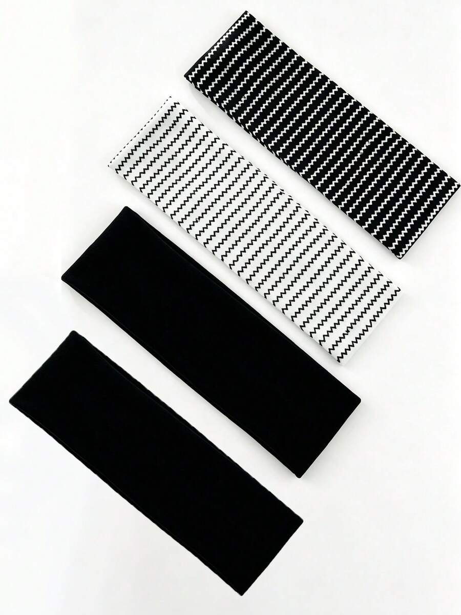 4 Stücke/Set minimalistische schwarz-weiße Stirnbänder für Frauen - atmungsaktive Baumwoll-Haarwickel für Sommer, Strand und Workout - Verschiedenfarbig - Übersicht 1