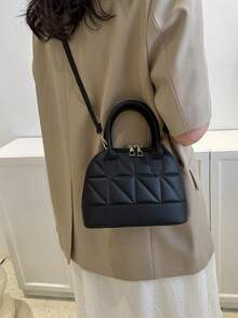 Fashion Solid Color Embossed Handbag - Black - View 2