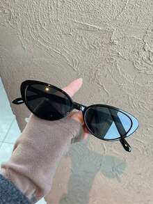 復古貓眼窄框黑色塑膠時尚眼鏡，經典設計女款，適合戶外旅行、海灘度假、休閒穿搭，夏季男士墨鏡 - 黑色 - 查看 2
