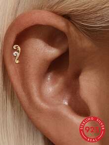 925 Sterling Silver Gothic Floral Flat Back Piercing Stud Earrings, Cartilage Conch Ear Jewelry, Women's Floral Hidden Conch Piercing Earrings, Unique Punk Style Jewelry - Gold - View 4