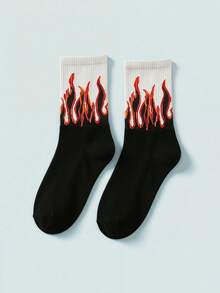 Modcrash 5 Pairs Unisex Colorblock Flame Pattern Mid-Calf Socks, Creative & Fashionable Sports Socks, Versatile For Daily Wear, All Seasons, Fall Socks - Multicolor - View 7