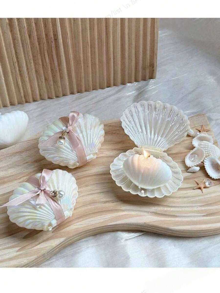 10pcs Seashell Candle Gift Set, Includes Seashell Scented Candles, Seashell Gift Boxes And Pink Ribbon Label Accessories, Perfect For Wedding, Bridal Shower And Beach Party Favors - White - View 1