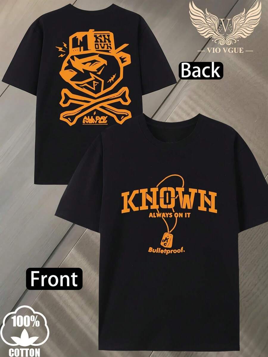 Herren---Shirt - Wendbarer-Shirt mit Grafikdruck und Totenkopf-Design, normale Passform für den Freizeit- und Sportgebrauch im Fitnessstudio, im Freien und beim Sport - Bequem für alle Jahreszeiten, maschinenwaschbar, Fitnessbekleidung - Schwarz - Übersicht 1