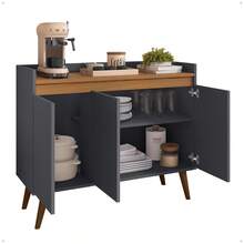 Virginia 3-Door Buffet Cabinet With Spindle Legs, Retro Style, Freijó Gray - Xem 5