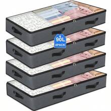 Bolsa de almacenamiento debajo de la cama de 90L/75L, contenedor de almacenamiento debajo de la cama de gran capacidad, con asa reforzada, caja de almacenamiento de tela plegable con ventana transparente, caja de almacenamiento debajo de la cama, caja de almacenamiento de armario, bolsa de almacenamiento plegable debajo de la cama - Multicolor - Ver 2