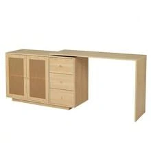 L-Shaped Corner Desk, Computer Desk With Rattan Doors, Dressing Table, White 126 Cm - Natural Color - View 11