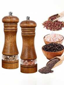 Pepper Grinder, Wooden Salt And Pepper Grinder Set, Household Sea Salt Grinder, Wooden Spice Grinder, Manual Pepper Grinder, Reusable Spice Bottle, Adjustable Ceramic Grinding Rotor, Suitable For Barbecues, Picnics, Camping, Kitchen Gadgets - Multicolor - View 5